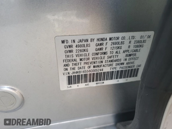 2006 Acura RL with VIN JH4KB16556C005244, listed as a Copart auction lot 50843265 with Not Provided miles and Salvage Title. Bid and sale history available at DreamBid. Image 12.