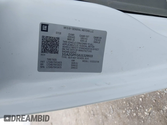 2018 Chevrolet Express Passenger LT z VIN 1GAZGPFG0J1329933, wystawiony jako IAAI lot #42116300 z przebiegiem 114 269 mil mil oraz . Historia ofert i sprzedaży dostępna na DreamBid. Obrazek 9.