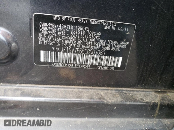 2012 Subaru WRX WRX z VIN JF1GV7E65CG003080, wystawiony jako Copart lot #81827764 z przebiegiem 70 495 mil mil oraz Nie do naprawy • Non repairable. Historia ofert i sprzedaży dostępna na DreamBid. Obrazek 12.