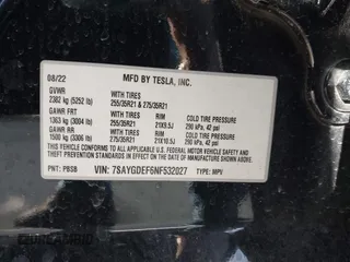 2022 Tesla Model Y Performance with VIN 7SAYGDEF6NF532027, listed as a IAAI auction lot 41717662 with 36,537 mi miles and . Bid and sale history available at DreamBid. Image 9.