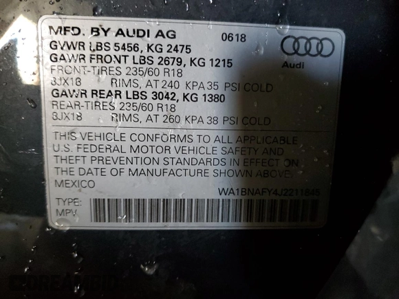2018 Audi Q5 Premium Plus with VIN WA1BNAFY4J2211845, listed as a Copart auction lot 72224532 with 23,307 mi miles. Bid and sale history available at carsss.com. Image 13.