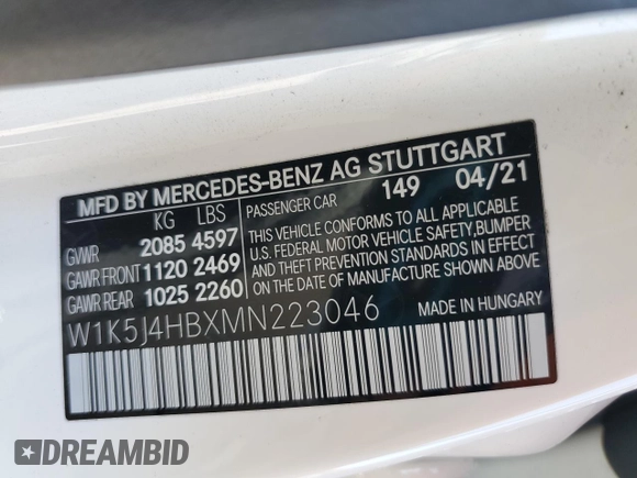 2021 Mercedes-Benz CLA with VIN W1K5J4HBXMN223046, listed as a Copart auction lot 47775415 with 30,477 mi miles and Salvage Title. Bid and sale history available at carsss.com. Image 13.
