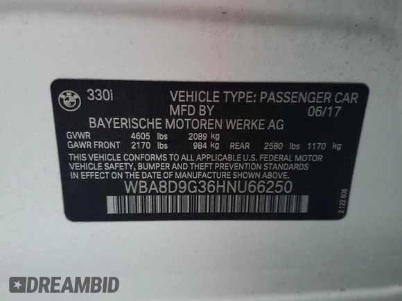 2017 BMW 3 Series 330i xDrive z VIN WBA8D9G36HNU66250, wystawiony jako Copart lot #60902585 z przebiegiem 104 030 mil mil oraz Szkoda całkowita • Salvage title. Historia ofert i sprzedaży dostępna na DreamBid. Obrazek 12.