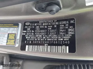 2015 Kia Sorento LX with VIN 5XYKTCA61FG612540, listed as a IAAI auction lot 40484397 with 90,532 mi miles. Bid and sale history available at carsss.com. Image 9.