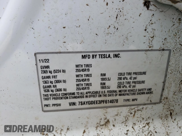 2023 Tesla Model Y Long Range with VIN 7SAYGDEE3PF614078, listed as a Copart auction lot 54539645 with 39,194 mi miles and Salvage Title. Bid and sale history available at DreamBid. Image 13.