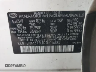 2018 Hyundai Santa Fe 2.4L with VIN 5NMZT3LB2JH056889, listed as a Copart auction lot 57801705 with 133,454 mi miles and Salvage title. Bid and sale history available at DreamBid. Image 12.