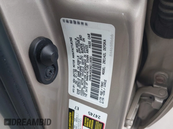 2009 Toyota Corolla with VIN 1NXBU40E99Z118081, listed as a IAAI auction lot 42086882 with 199,328 mi miles and . Bid and sale history available at DreamBid. Image 9.