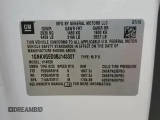 2011 Chevrolet Traverse 1LT with VIN 1GNKVGED0BJ143307, listed as a Copart auction lot 53674685 with 156,470 mi miles and Clean Title. Bid and sale history available at DreamBid. Image 13.