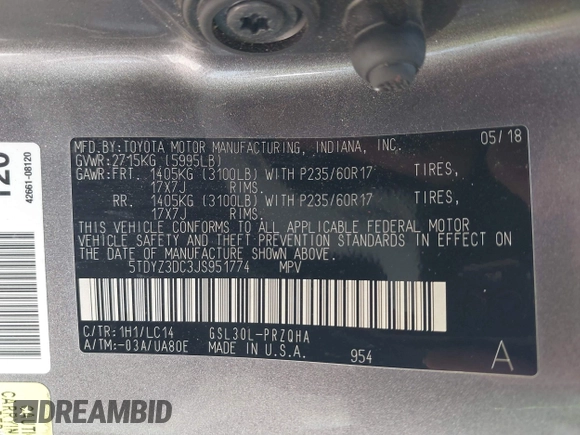 2018 Toyota Sienna XLE Auto Access Seat with VIN 5TDYZ3DC3JS951774, listed as a IAAI auction lot 41567595 with 160,197 mi miles. Bid and sale history available at carsss.com. Image 9.