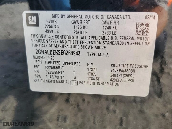 2014 Chevrolet Equinox LT with VIN 2GNALBEK2E6264943, listed as a Copart auction lot 50320565 with 192,422 mi miles and Salvage Title. Bid and sale history available at carsss.com. Image 15.