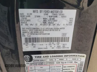 2009 Ford F-150 XL with VIN 1FTPW14V09FB25728, listed as a Copart auction lot 61993255 with 342,183 mi miles and Salvage title. Bid and sale history available at DreamBid. Image 12.