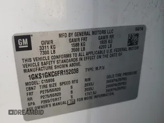 2015 GMC Yukon XL SLE z VIN 1GKS1GKC6FR152038, wystawiony jako Copart lot #54730265 z przebiegiem 142 696 mil mil oraz Szkoda całkowita • Salvage title. Historia ofert i sprzedaży dostępna na DreamBid. Obrazek 12.