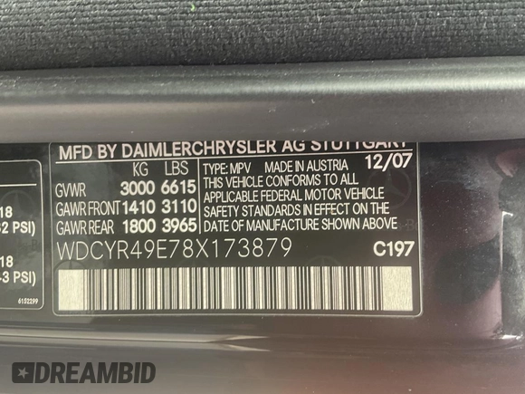 2008 Mercedes-Benz G-Class 5.0L with VIN WDCYR49E78X173879, listed as a Copart auction lot 52256605 with 86,992 mi miles and Clean Title. Bid and sale history available at carsss.com. Image 10.