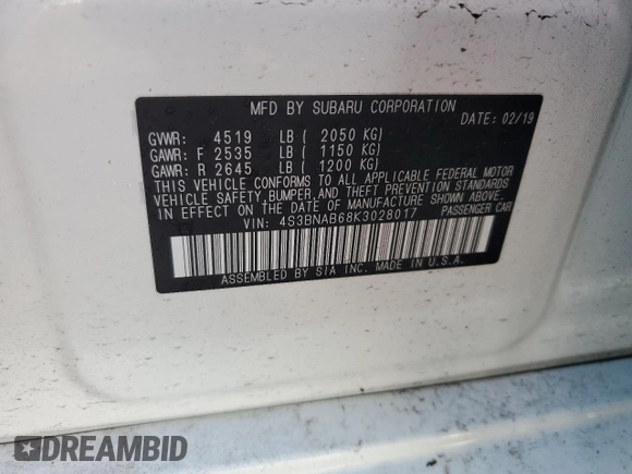 2019 Subaru Legacy with VIN 4S3BNAB68K3028017, listed as a Copart auction lot 70413363 with 79,005 mi miles. Bid and sale history available at carsss.com. Image 13.