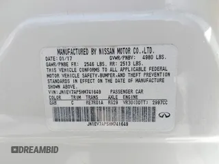 2017 Infiniti Q50 Signature Edition with VIN JN1EV7AP5HM741649, listed as a IAAI auction lot 42500627 with 100,239 mi miles and . Bid and sale history available at DreamBid. Image 9.