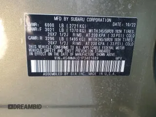 2023 Subaru Ascent Limited with VIN 4S4WMAUD1P3401689, listed as a Copart auction lot 57061235 with 41,342 mi miles and Salvage title. Bid and sale history available at DreamBid. Image 13.