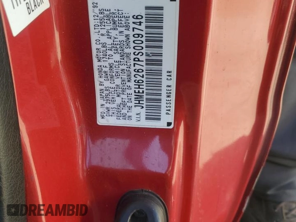 1993 Honda del Sol Si z VIN JHMEH6267PS009746, wystawiony jako Copart lot #73194054 z przebiegiem 130 177 mil mil oraz Szkody całkowita. Historia ofert i sprzedaży dostępna na DreamBid. Obrazek 12.