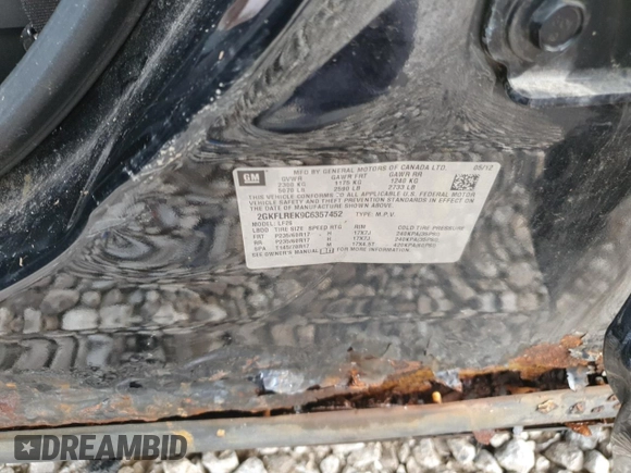 2012 GMC Terrain SLE-1 z VIN 2GKFLREK9C6357452, wystawiony jako Copart lot #56101225 z przebiegiem 168 509 mil mil oraz Szkoda całkowita • Salvage title. Historia ofert i sprzedaży dostępna na DreamBid. Obrazek 14.