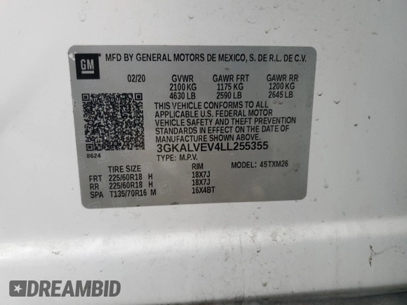 2020 GMC Terrain SLT z VIN 3GKALVEV4LL255355, wystawiony jako Copart lot #86293754 z przebiegiem 122 892 mil mil oraz Szkoda całkowita • Salvage title. Historia ofert i sprzedaży dostępna na DreamBid. Obrazek 14.