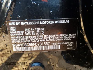 2015 BMW 7 Series 750Li with VIN WBAYE8C55FD781557, listed as a Copart auction lot 83984014 with 138,772 mi miles and Salvage Title. Bid and sale history available at carsss.com. Image 13.