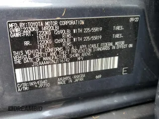 2022 Toyota Venza LE with VIN JTEAAAAH7NJ116742, listed as a Copart auction lot 74049284 with 0 mi miles and Non Repairable. Bid and sale history available at carsss.com. Image 14.