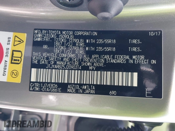 2018 Lexus NX 300 with VIN JTJYARBZ5J2090314, listed as a IAAI auction lot 42483278 with 110,335 mi miles and . Bid and sale history available at DreamBid. Image 9.
