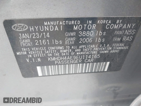 2014 Hyundai Elantra SE z VIN KMHDH4AE9EU114165, wystawiony jako IAAI lot #40926581 z przebiegiem 113 455 mil mil oraz . Historia ofert i sprzedaży dostępna na DreamBid. Obrazek 9.