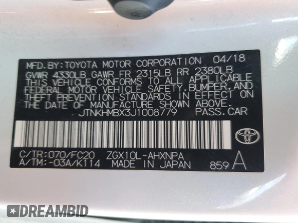 2018 Toyota C-HR XLE с VIN JTNKHMBX3J1008779, выставлен на аукционе Copart как лот 54628215 с пробегом 80 063 миль миль и Списание • Salvage title. История ставок и продаж доступна на DreamBid. Изображение 12.
