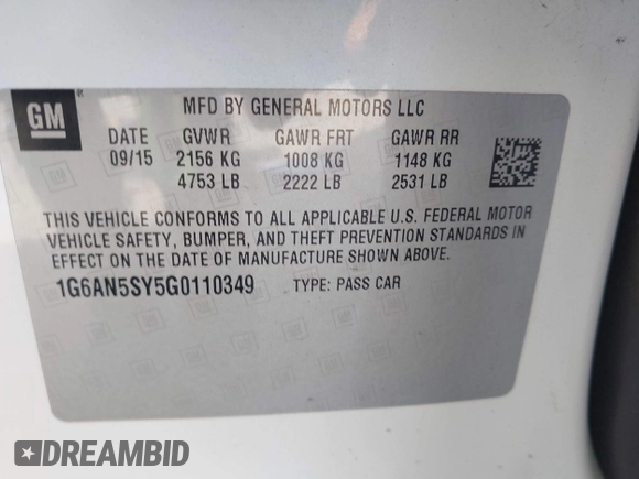 2016 Cadillac ATS-V with VIN 1G6AN5SY5G0110349, listed as a IAAI auction lot 41516564 with 73,497 mi miles. Bid and sale history available at carsss.com. Image 9.