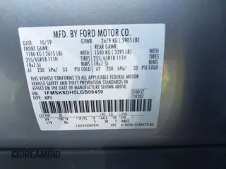 2020 Ford Explorer XLT with VIN 1FMSK8DH5LGB08459, listed as a IAAI auction lot 41801390 with 156,298 mi miles. Bid and sale history available at carsss.com. Image 9.
