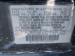 2024 Nissan Versa S with VIN 3N1CN8DV3RL872601, listed as a IAAI auction lot 41394798 with 16,993 mi miles. Bid and sale history available at carsss.com. Image 9.