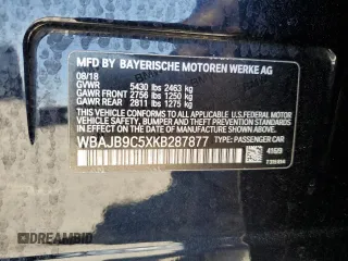 2019 BMW 5 Series M550i xDrive with VIN WBAJB9C5XKB287877, listed as a Copart auction lot 52994065 with 52,460 mi miles and Salvage title. Bid and sale history available at DreamBid. Image 13.