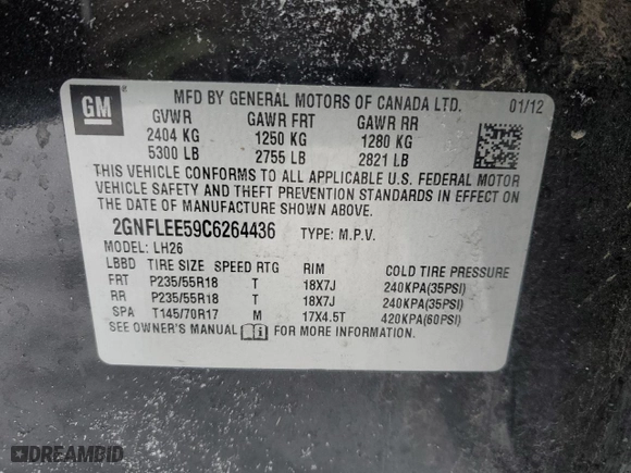 2012 Chevrolet Equinox LT w/1LT with VIN 2GNFLEE59C6264436, listed as a Copart auction lot 44356195 with 156,088 mi miles and Salvage Title. Bid and sale history available at carsss.com. Image 15.