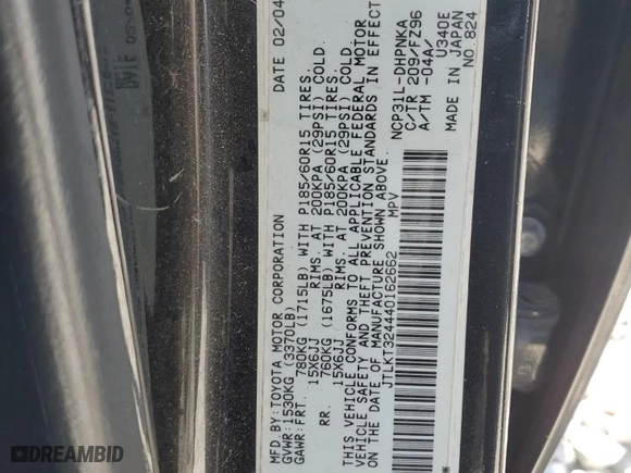 2004 Scion xB with VIN JTLKT324440162662, listed as a Copart auction lot 52525015 with 0 mi miles and Salvage Title. Bid and sale history available at carsss.com. Image 13.