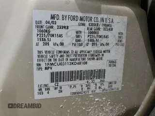 2003 Ford Escape XLT Popular with VIN 1FMCU03113KD48108, listed as a Copart auction lot 60978095 with 201,604 mi miles and Salvage title. Bid and sale history available at DreamBid. Image 13.
