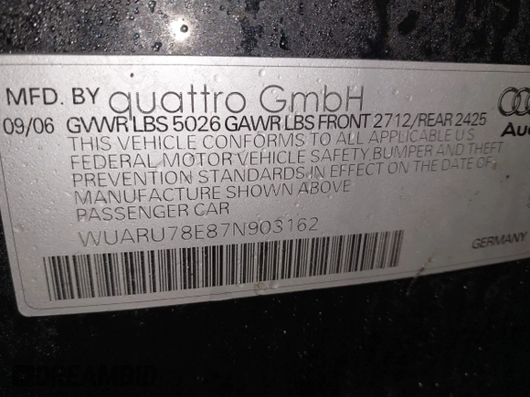 2007 Audi RS 4 z VIN WUARU78E87N903162, wystawiony jako IAAI lot #41553827 z przebiegiem 146 880 mil mil oraz . Historia ofert i sprzedaży dostępna na DreamBid. Obrazek 9.