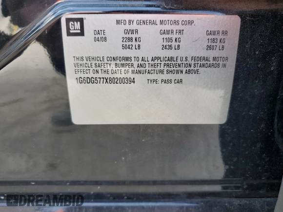 2008 Cadillac CTS AWD with VIN 1G6DG577X80200394, listed as a Copart auction lot 54450655 with 94,955 mi miles and Non Repairable. Bid and sale history available at DreamBid. Image 12.