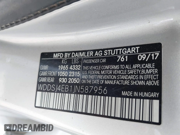 2018 Mercedes-Benz CLA 250 with VIN WDDSJ4EB1JN587956, listed as a IAAI auction lot 42269344 with Not provided miles and . Bid and sale history available at DreamBid. Image 9.
