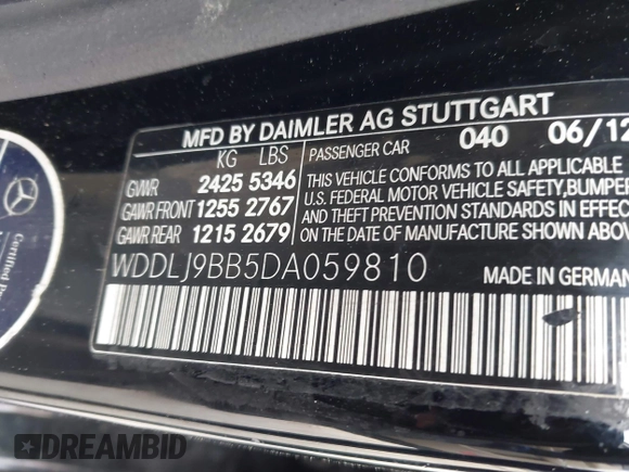 2013 Mercedes-Benz CLS-Class CLS 550 with VIN WDDLJ9BB5DA059810, listed as a IAAI auction lot 41520786 with 248,503 mi miles. Bid and sale history available at carsss.com. Image 9.