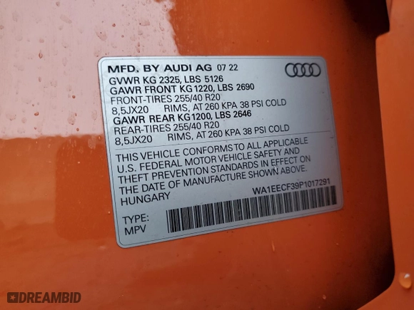 2023 Audi Q3 S line Premium Plus with VIN WA1EECF39P1017291, listed as a Copart auction lot 46869725 with 42,122 mi miles and Salvage Title. Bid and sale history available at carsss.com. Image 14.