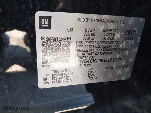2019 Cadillac Escalade Premium Luxury with VIN 1GYS4CKJ0KR125240, listed as a IAAI auction lot 41568885 with 60,000 mi miles. Bid and sale history available at carsss.com. Image 9.