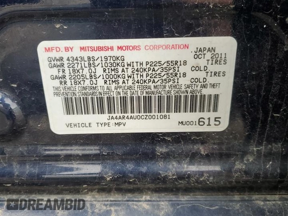 2012 Mitsubishi Outlander Sport SE with VIN JA4AR4AU0CZ001081, listed as a Copart auction lot 49770245 with 148,646 mi miles and Salvage Title. Bid and sale history available at carsss.com. Image 15.