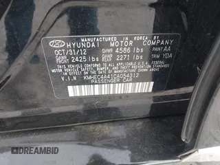 2012 Hyundai Sonata Hybrid with VIN KMHEC4A41CA054312, listed as a IAAI auction lot 42124397 with 49,581 mi miles and . Bid and sale history available at DreamBid. Image 9.