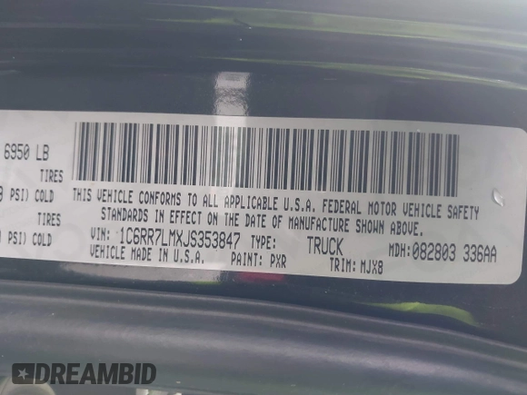 2018 Ram 1500 Big Horn with VIN 1C6RR7LMXJS353847, listed as a IAAI auction lot 41149058 with 78,954 mi miles. Bid and sale history available at carsss.com. Image 9.