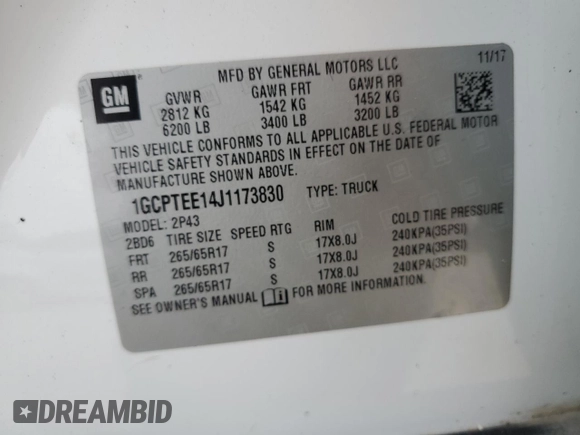 2018 Chevrolet Colorado 4WD ZR2 with VIN 1GCPTEE14J1173830, listed as a Copart auction lot 42694455 with 241,906 mi miles and Salvage Title. Bid and sale history available at carsss.com. Image 12.