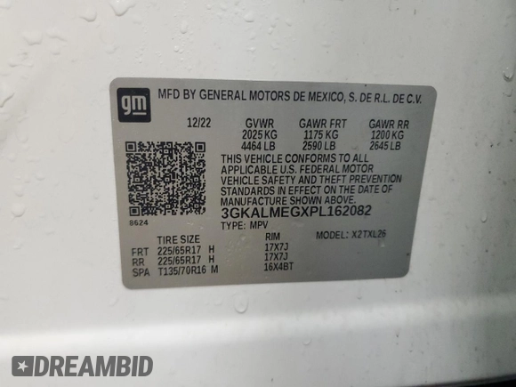 2023 GMC Terrain SLE with VIN 3GKALMEGXPL162082, listed as a Copart auction lot 63858125 with 146,913 mi miles and Clean title. Bid and sale history available at DreamBid. Image 13.