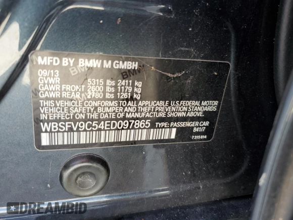 2014 BMW M5 with VIN WBSFV9C54ED097865, listed as a Copart auction lot 79897384 with 0 mi miles and Salvage Title. Bid and sale history available at carsss.com. Image 12.