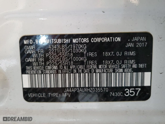 2017 Mitsubishi Outlander Sport ES 2.0 with VIN JA4AP3AUXHZ035570, listed as a Copart auction lot 52461335 with 74,683 mi miles and Salvage Title. Bid and sale history available at carsss.com. Image 12.