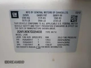 2012 Chevrolet Equinox 2LT with VIN 2GNFLNEK7C6294038, listed as a Copart auction lot 53392355 with 115,014 mi miles and Clean Title. Bid and sale history available at DreamBid. Image 13.