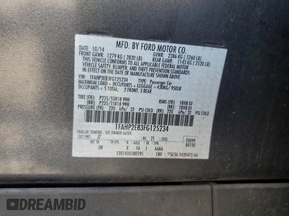 2015 Ford Taurus SEL z VIN 1FAHP2E83FG125234, wystawiony jako Copart lot #54404745 z przebiegiem 107 311 mil mil oraz Szkody całkowita. Historia ofert i sprzedaży dostępna na DreamBid. Obrazek 13.